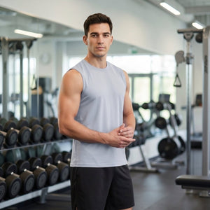 TACVASEN Light Grey Men's Sleeveless Shirt Quick Dry UPF 50+ Gym Tank Top