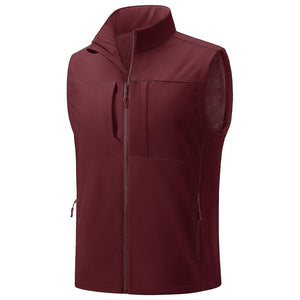 TACVASEN Wine Red Softshell Vest Windproof Waterproof Lightweight Jacket