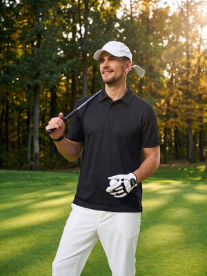 TACVASEN Black Men's Summer Golf Polo Breathable Functional Shirt