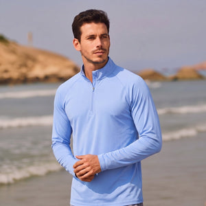 TACVASEN Light Blue Men's Sun Protection Quick Dry Stand Collar UV Shirts