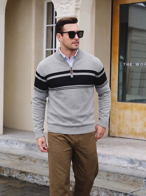 TACVASEN Light Grey Men's Sweaters 1/4 Zip Cotton Sweater