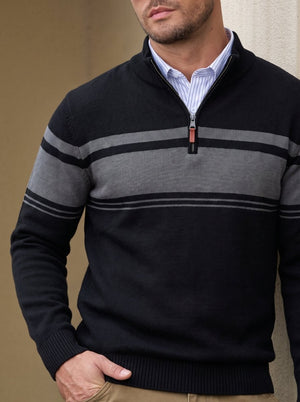 TACVASEN Black Grey Men's Sweaters 1/4 Zip Cotton Sweater