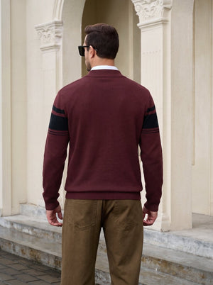 TACVASEN Wine Red Men's Sweaters 1/4 Zip Cotton Sweater