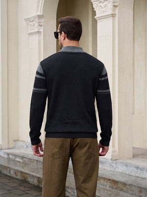 TACVASEN Dark Grey Black Men's Sweaters 1/4 Zip Cotton Sweater