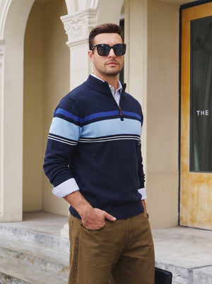 TACVASEN Navy Lack Blue Men's Sweaters 1/4 Zip Cotton Sweater