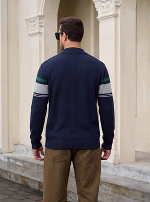 TACVASEN Navy Light Grey Men's Sweaters 1/4 Zip Cotton Sweater