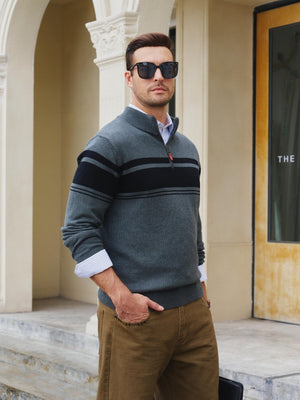 TACVASEN Dark Grey Men's Sweaters 1/4 Zip Cotton Sweater