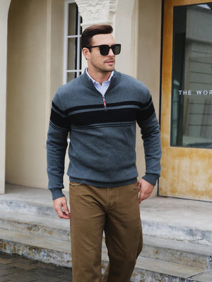 TACVASEN Dark Grey Men's Sweaters 1/4 Zip Cotton Sweater