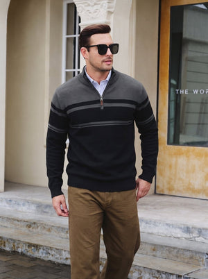 TACVASEN Dark Grey Black Men's Sweaters 1/4 Zip Cotton Sweater