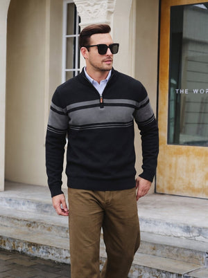 TACVASEN Black Grey Men's Sweaters 1/4 Zip Cotton Sweater