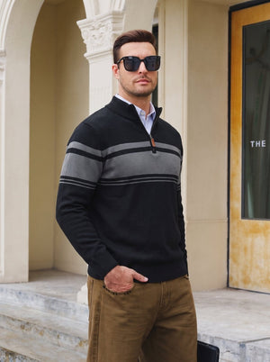 TACVASEN Black Grey Men's Sweaters 1/4 Zip Cotton Sweater