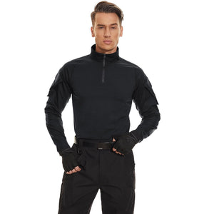 TACVASEN Black Men's Tactical Military Long Sleeves Shirt