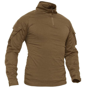 TACVASEN Brown Men's Tactical Military Long Sleeves Shirt