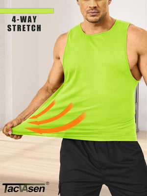 TACVASEN Fluorescent Green Men's Tank Tops Cotton Sleeveless Wide-Armhole Shirt