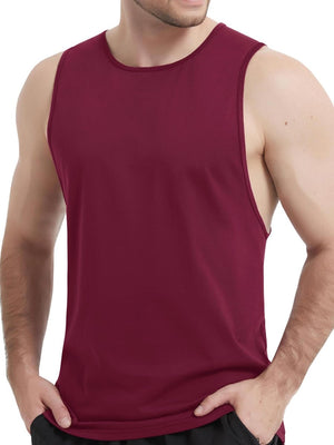TACVASEN Wine Red Men's Tank Tops Cotton Sleeveless Wide-Armhole Shirt