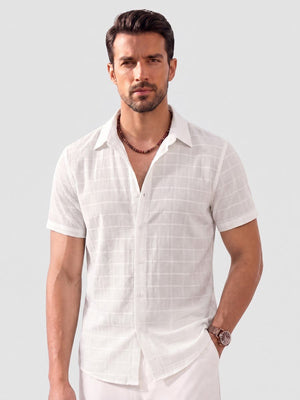 TACVASEN White Men's Textured Casual Button Down Short Sleeve