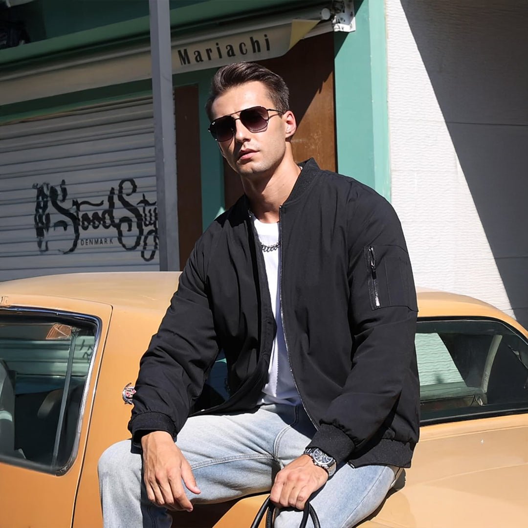 TACVASEN Black Thermal Quilted Waterproof Bomber Jacket
