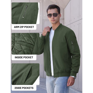 TACVASEN Army Green Thermal Quilted Waterproof Bomber Jacket