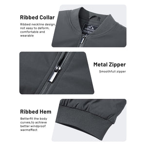 TACVASEN Dark Grey Thermal Quilted Waterproof Bomber Jacket