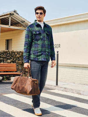 TACVASEN Green Blue Men's Thick Button Down Flannel Jacket