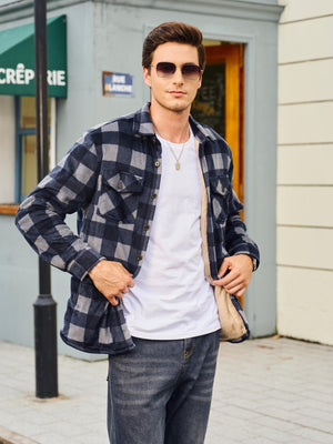 TACVASEN Black Grey Men's Thick Button Down Flannel Jacket