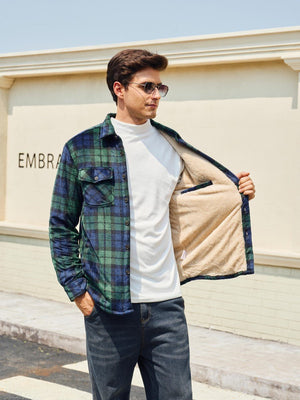 TACVASEN Green Blue Men's Thick Button Down Flannel Jacket