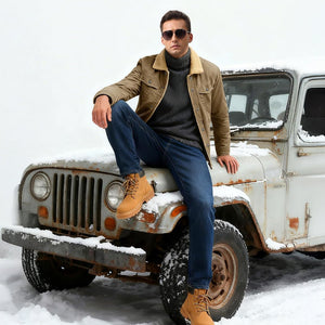 TACVASEN Khaki Thick Thermal Sherpa Fleece Lined Cargo Jacket
