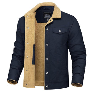TACVASEN Navy Thick Thermal Sherpa Fleece Lined Cargo Jacket