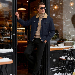 TACVASEN Navy Thick Thermal Sherpa Fleece Lined Cargo Jacket