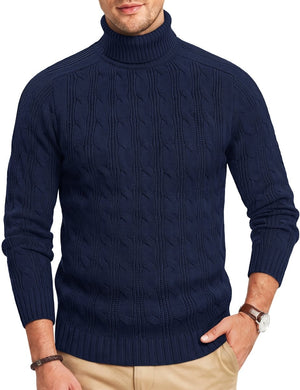 TACVASEN Navy Men's Turtleneck Pullover Cable Sweater