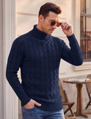TACVASEN Navy Men's Turtleneck Pullover Cable Sweater