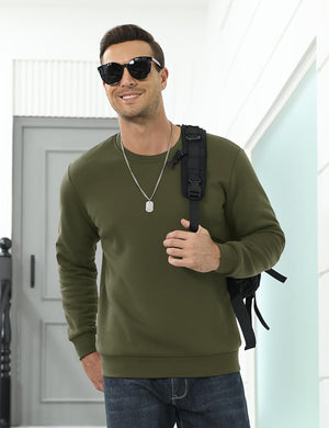 TACVASEN Army Green Men's Sherpa Lined Sweatshirt Warm Heavyweight Fleece Pullover