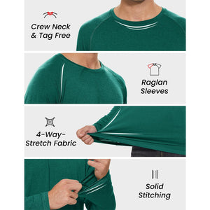 TACVASEN Emerald Green UPF 50+ Fishing Swim Long Sleeve Shirts