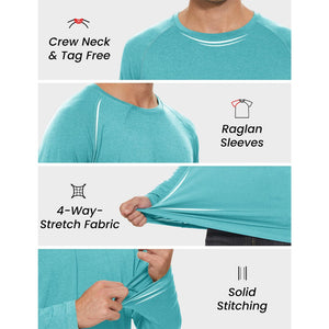 TACVASEN Light Green UPF 50+ Fishing Swim Long Sleeve Shirts