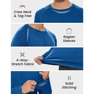 TACVASEN Sea Blue UPF 50+ Fishing Swim Long Sleeve Shirts