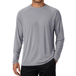 Men's UPF 50+ Long Sleeve Quick Dry Sun Protection Shirt Light Grey