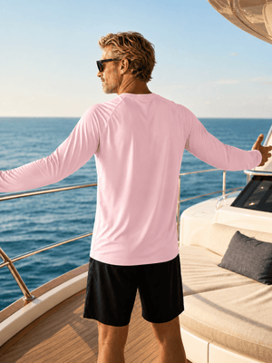 TACVASEN Light Pink Men's UPF 50+ Long Sleeve Quick Dry Sun Protection Shirt