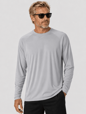 TACVASEN Light Grey Men's UPF 50+ Long Sleeve Quick Dry Sun Protection Shirt