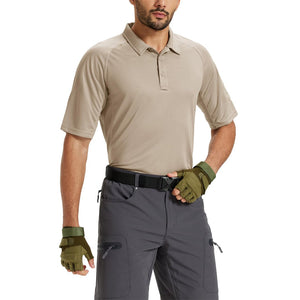 TACVASEN Khaki UPF 50+ Performance Tactical Polo Shirt