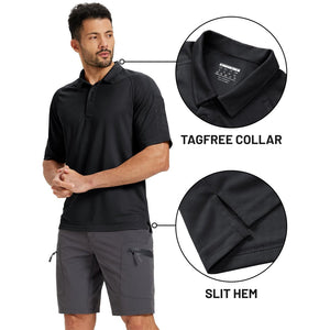 TACVASEN Black UPF 50+ Performance Tactical Polo Shirt