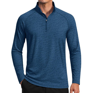 TACVASEN Medium Blue UPF 50+ Quarter Zip Long Sleeve Shirt