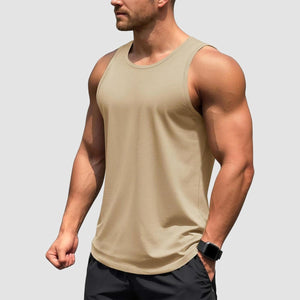 TACVASEN Light Khaki Men's UPF 50+ Quick Dry Workout & Gym Tank Top