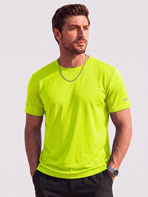 TACVASEN Fluorescent Green Men's UPF 50+ Quick-Drying Functional Sports Shirt