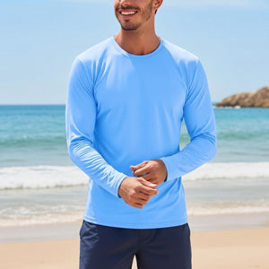 TACVASEN Waterfall Blue Men's UPF 80+ Sun Shirt Quick Dry Long Sleeve Rashguard