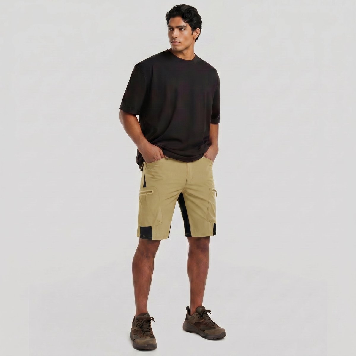 TACVASEN Khaki Mens Utility Cargo Shorts Outdoor Hiking Shorts