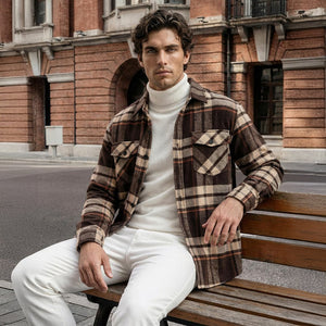 TACVASEN Beige Men's Warm Brushed Fleece Button Down Casual Flannel Shirt