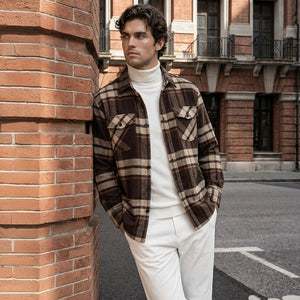 TACVASEN Beige Men's Warm Brushed Fleece Button Down Casual Flannel Shirt