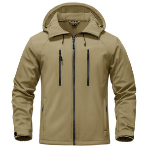 TACVASEN Khaki Men's Warm Fleece Lined Softshell Outdoor Jacket