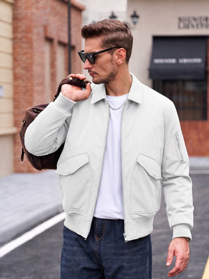 TACVASEN White Men's Water Repellent Windproof Winter Warm Bomber Jacket