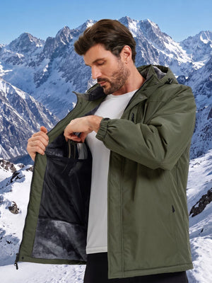 TACVASEN Army Green Men's Waterproof Fleece Winter Ski Jackets